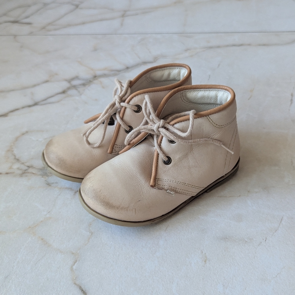 Emel | Kids Beige Leather Lace-Up Boots